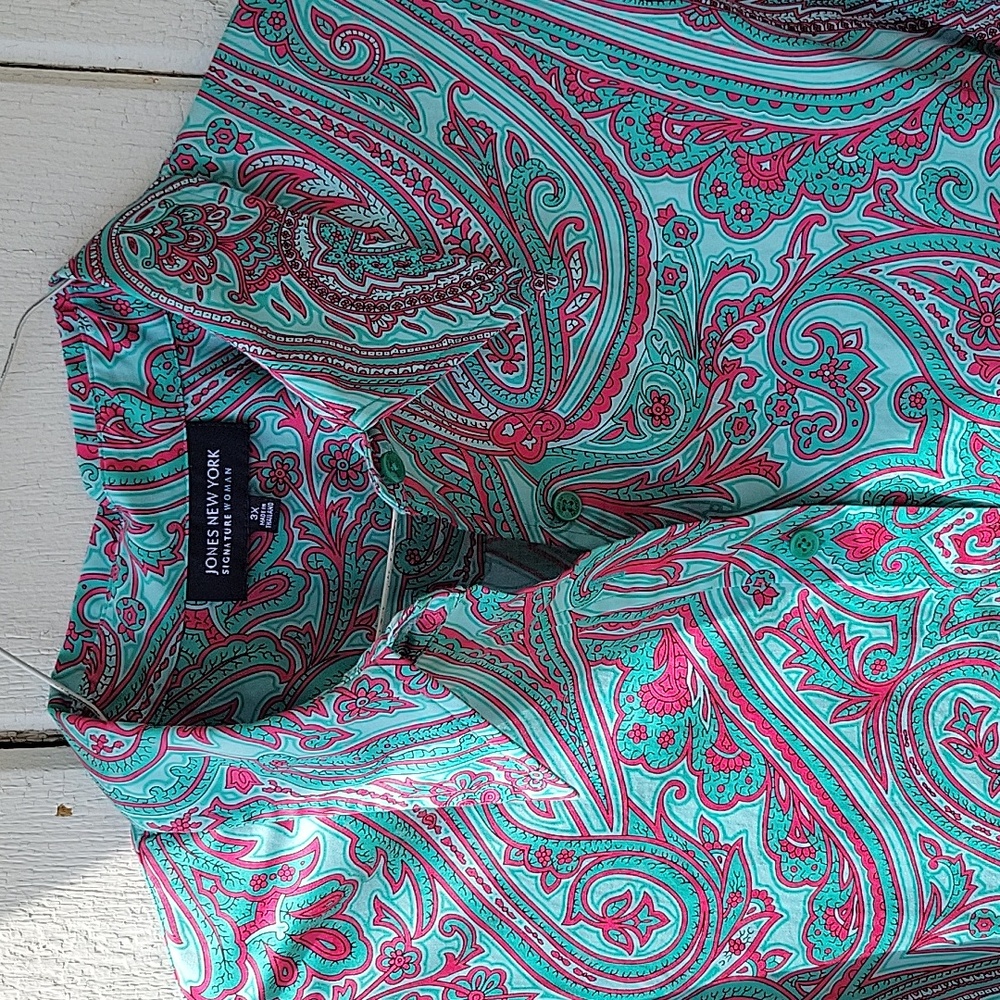 Jones New York Paisley Button Up Shirt Top Blouse Signature Woman 3X - Picture 3 of 9